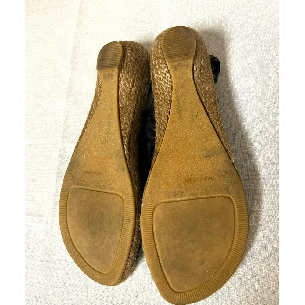 Eric Michael Paseart Espadrille Wedge Sandal Black Satiny Sling Back‎ SZ 10.5